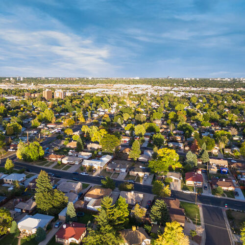 Aerial view of residential neighborhood.